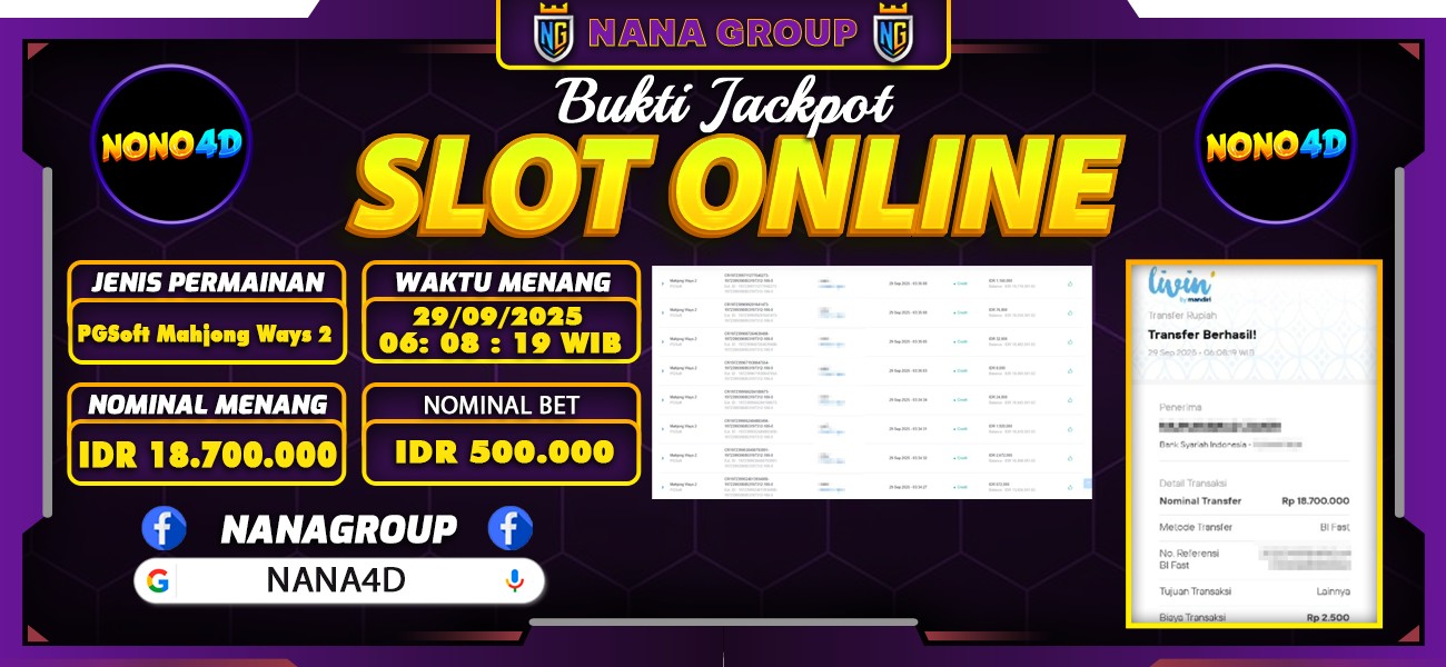 Bukti Kemenangan Besar Dibayar lunas Member NONO4D RP 18.700.000, 29 September 2025